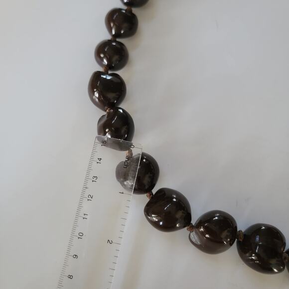 Chunky Brown Shell Necklace Natural Bead Jewelry with Ribbon Tie Boho Statement - Picture 5 of 10